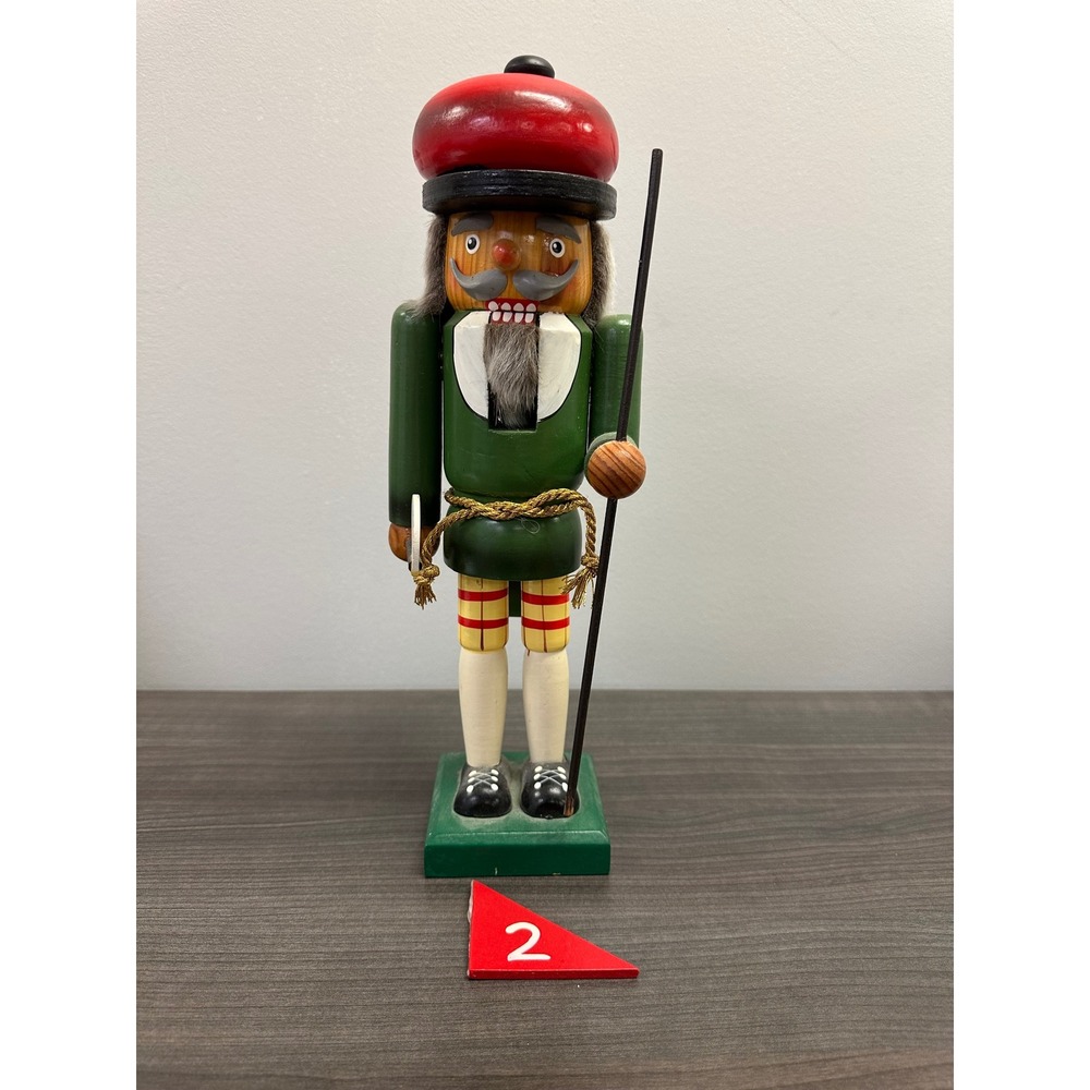 Vintage Wooden Golf Nutcracker Set Green Jacket Plaid Golfer 19th Hole 14 Inch